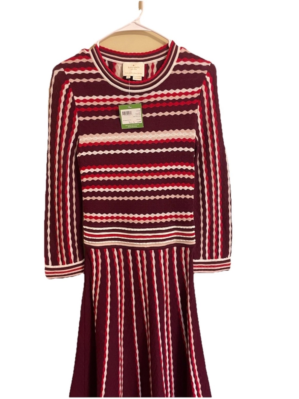 Kate Spade NY Striped Crimson-berry Sweater Dress Glendale Street Pleated - Picture 2 of 6